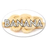 Banana flavor label with banana slices in the background and banana text