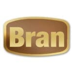 Bran muffin labels on gold foil stickers that read BRAN
