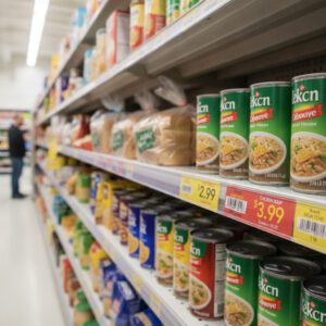 Clear Adhesive Molding Strips 48 inches in use in a grocery shelving
