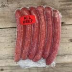 All beef label on package of sausage