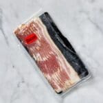 Bacon label on package of bacon