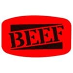 Beef Sticker on a red label for Identifying Beef products