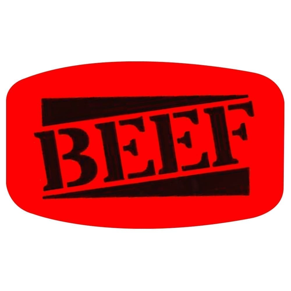 Beef Sticker on a red label for Identifying Beef products