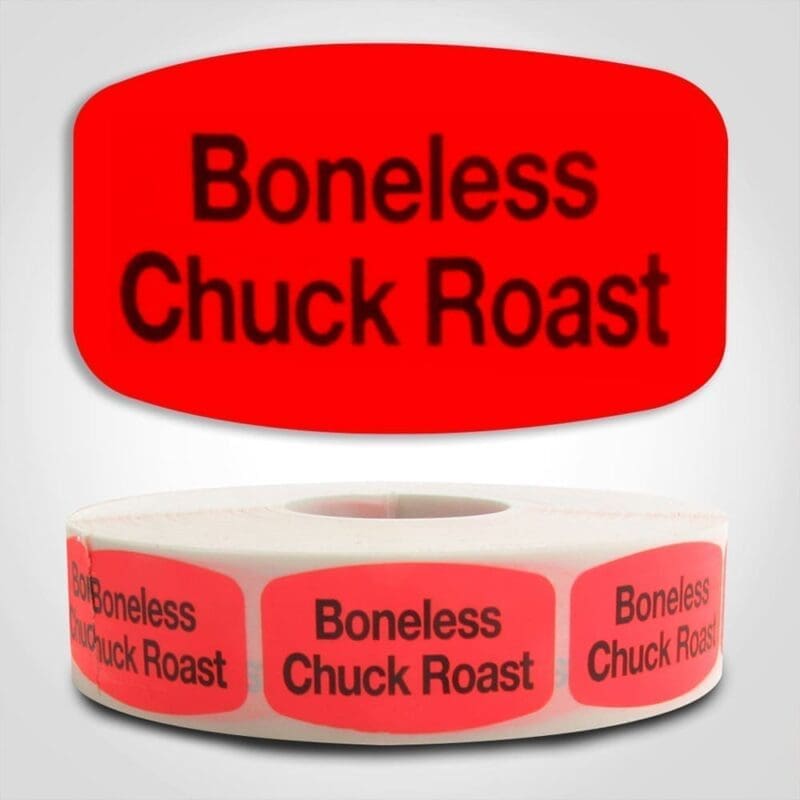 Boneless Chuck Roast Label Red Dayglo Sticker