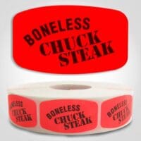 Boneless Chuck Steak Label Red Dayglo Sticker