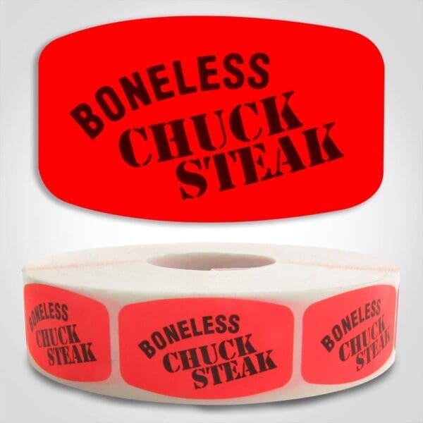 Boneless Chuck Steak Label Red Dayglo Sticker