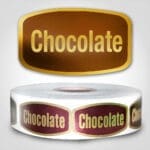 Chocolate label on gold foil