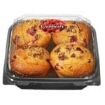 Cranberry Label with cranberry design in use on muffin container