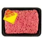 Family Pack Save Coupon label on package of hamburger