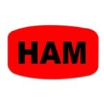 Ham label red sticker with black print