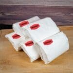 Hamburger Label on package of butcher paper wrapped hamburger