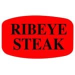 Ribeye steak Label on a red sticker with black print