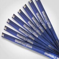 Organically Grown 18", Foil Twist Ties blue with silver foil text