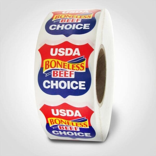 USDA Boneless Beef Choice Label on a roll of stickers