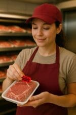 USDA Choice label being placed on package