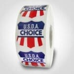 USDA Choice label on roll of stickers with red, white and blue design
