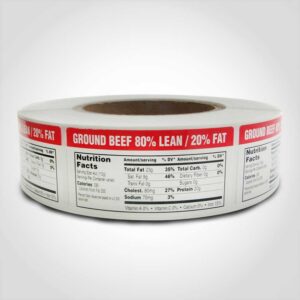 Nutritional Ground Beef 80/20 Label 1 roll of 1000 stickers