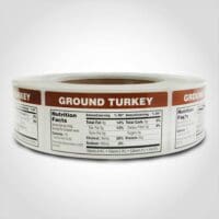 Nutritional Ground Turkey Label 1 roll of 1000 stickers