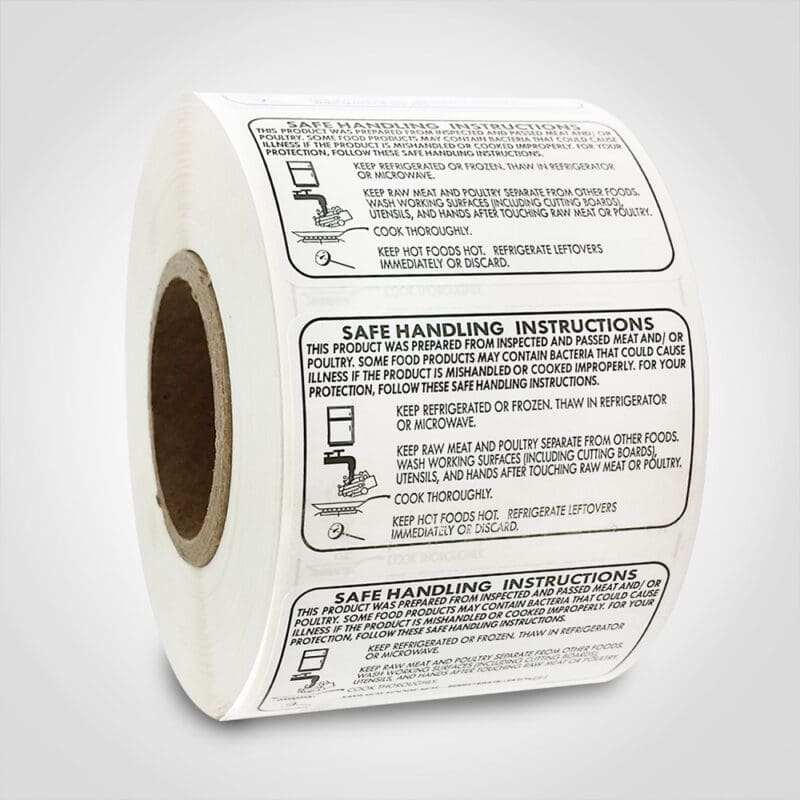 Safe Handling Label on roll of stickers