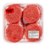 Safe Handling Label on package of hamburger patties