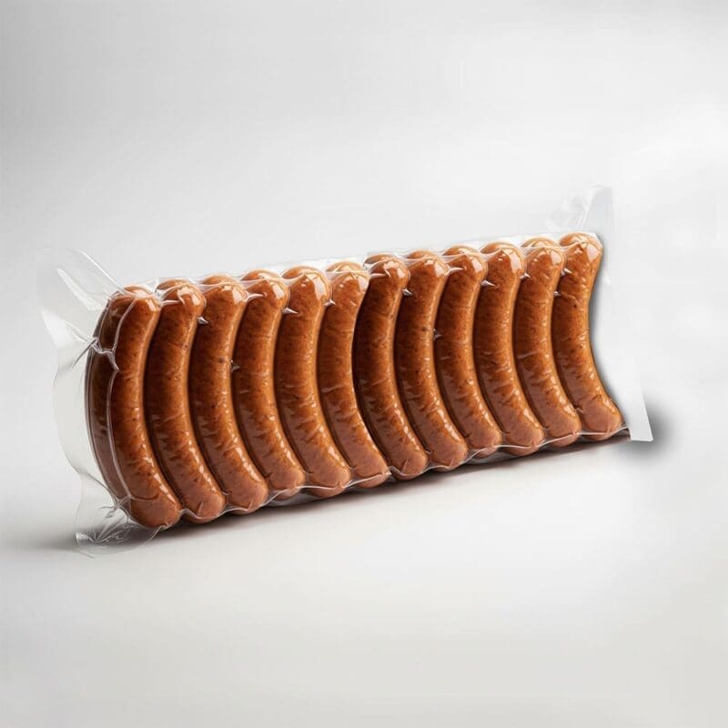 6" x 20" Vacuum Pouch – 3 Mil with Brats show vacuum packed in bag