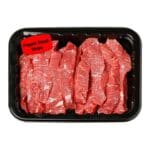 Custom red label on package of meat
