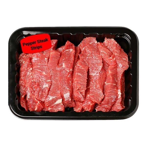 Custom red label on package of meat