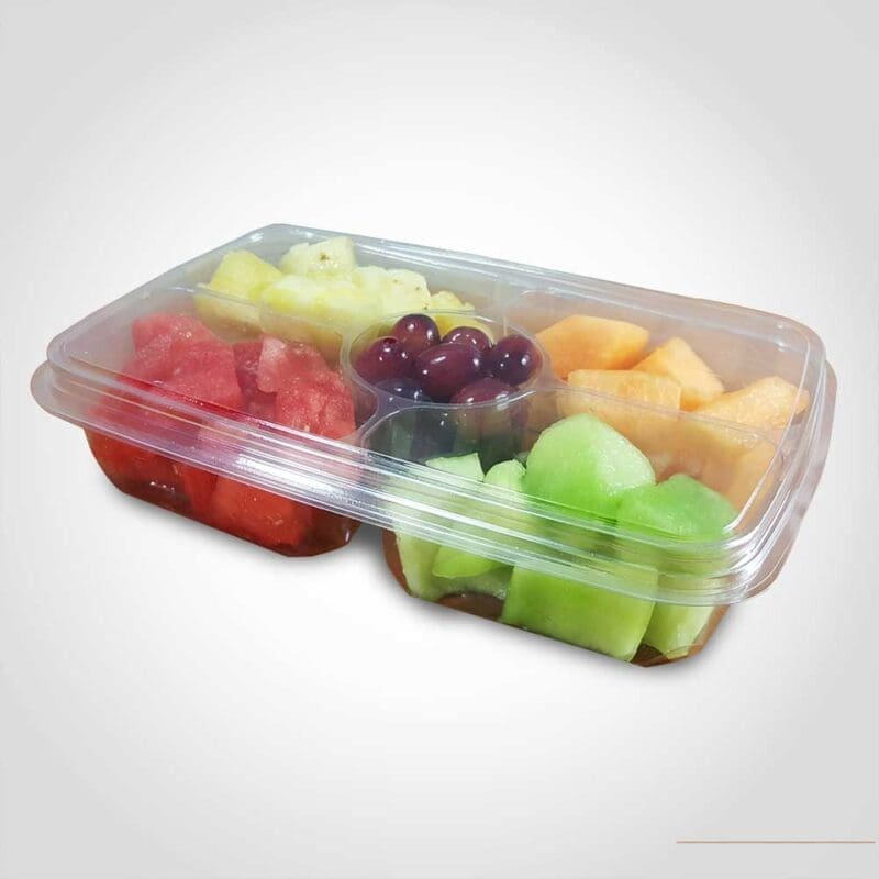 260247-1 4 Compartment Take out Container Clear Base with Dip Cup and Lid