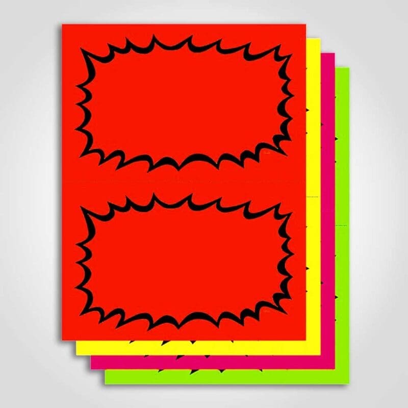 400138 Sign card Blank Ultra Day-Glo Square Cut Bursts 8.5"x 5.5"