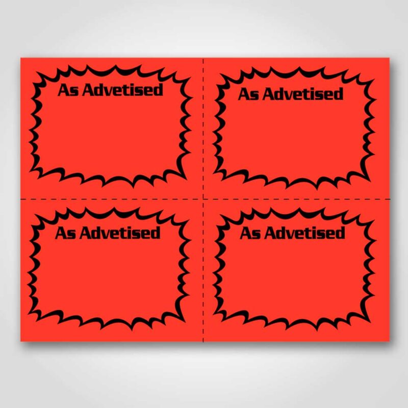 As Advertised Signs Ultra Day-Glo Burst 4 up Sign Card
