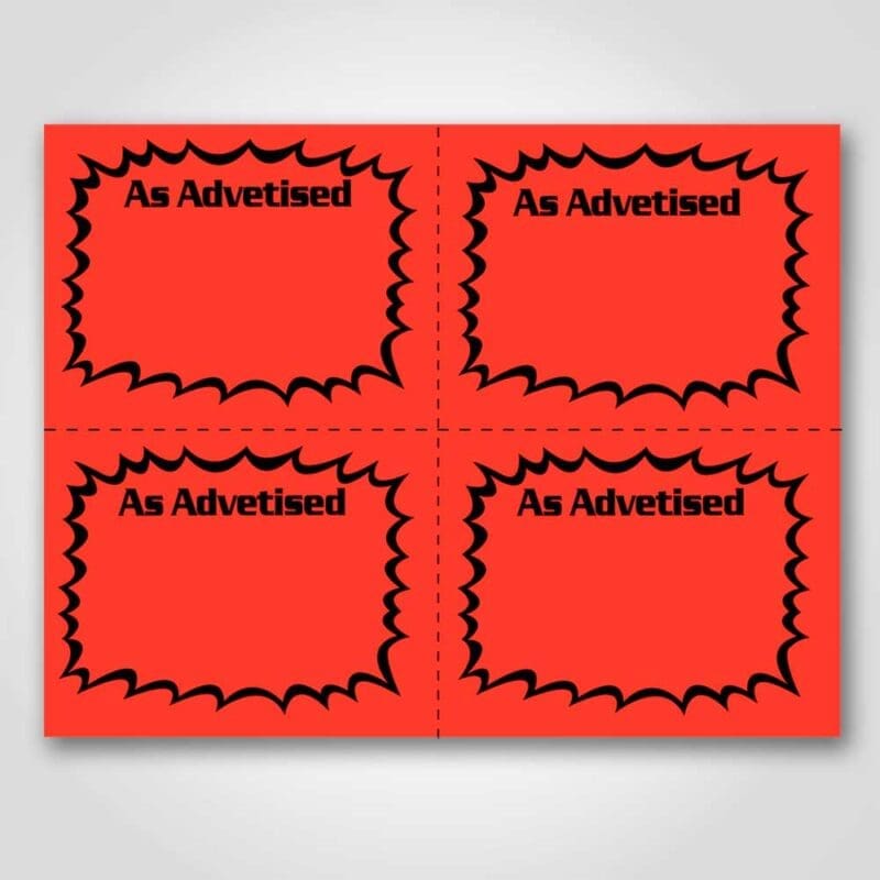 As Advertised Signs Ultra Day-Glo Burst 4 up Sign Card