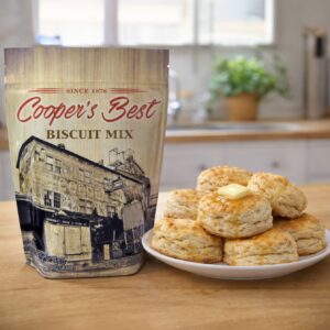 Cooper's Best Biscuit Mix next to freshly made Biscuits