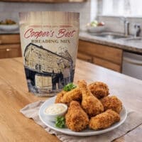 Cooper's Best Breading Mix next to breaded chicken