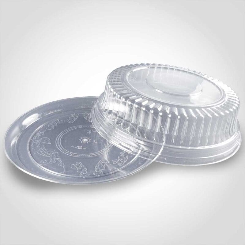 370138 12 inch Clear Flat Elegant Trays with Lid