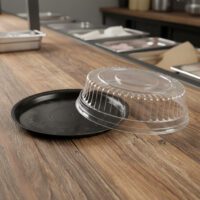14 inch Black Flat Elegant Trays with Lid on deli counter