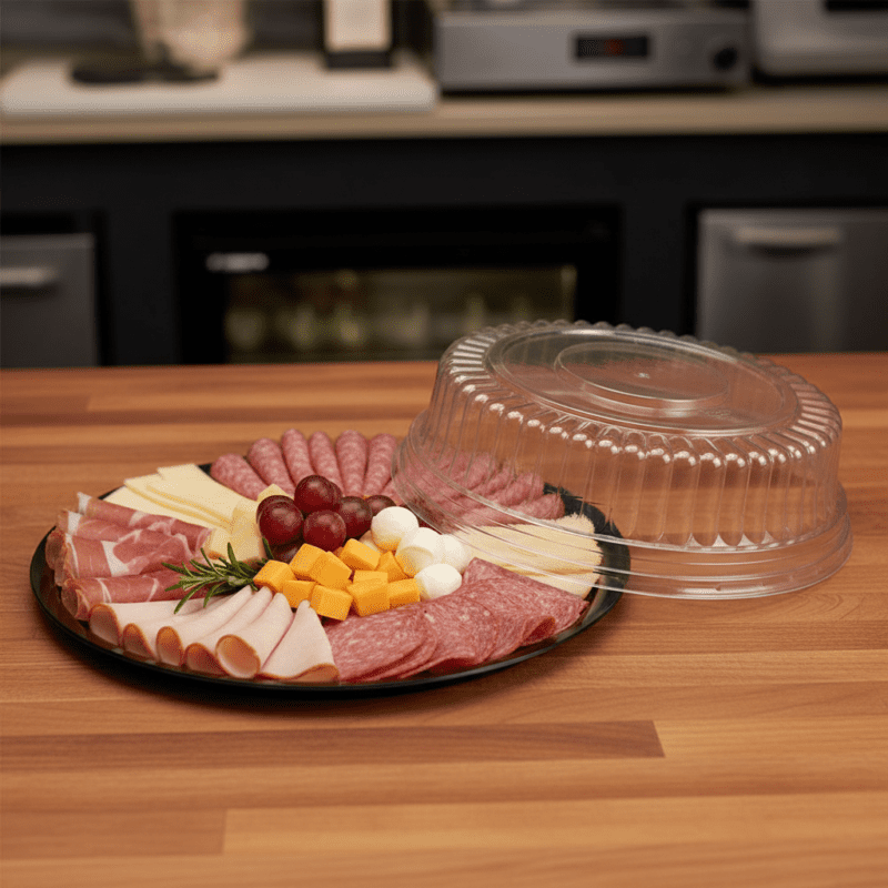 16 inch Black Flat Elegant Deli Trays with Lid