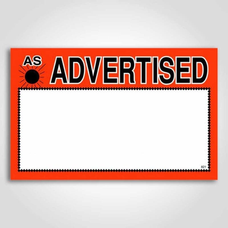 As Advertised Sign 3.5" x 5.5