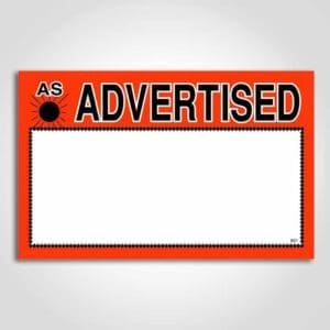 As Advertised Sign Card with room to write