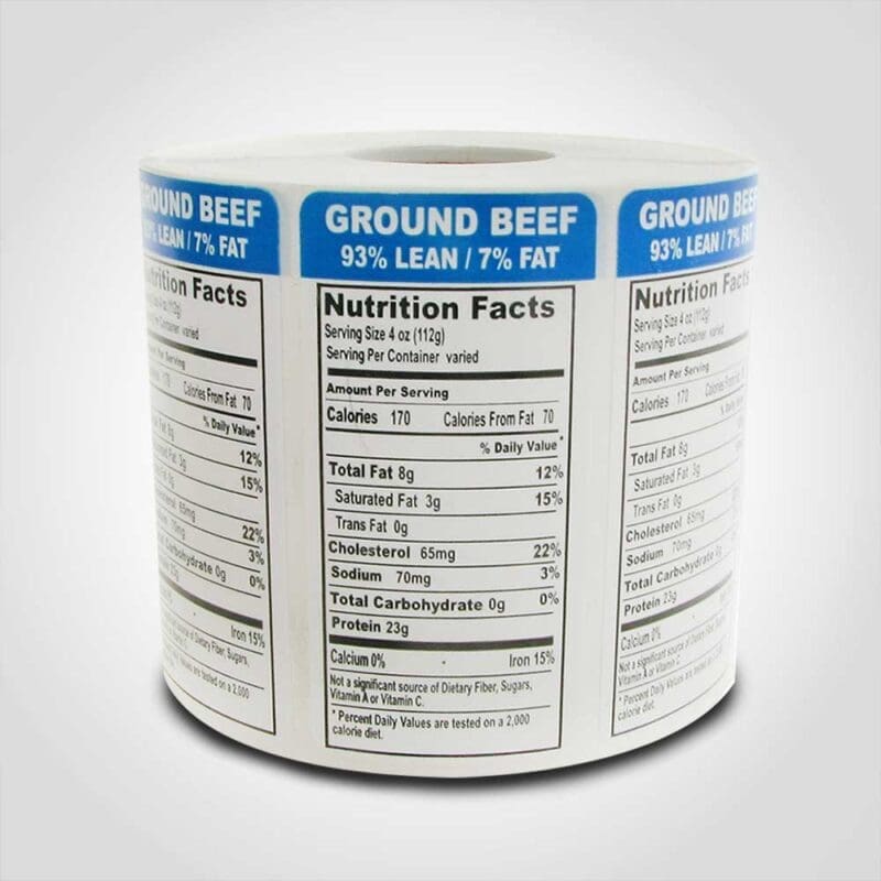 500710-1 Ground Beef 93% Lean Vertical Label - 1 roll of 1000 stickers