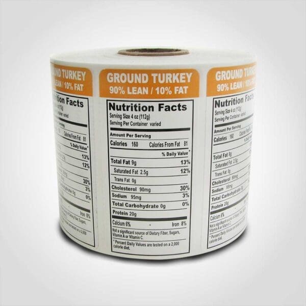 Ground Turkey 90% Lean Label - 1 roll of 1000 stickers