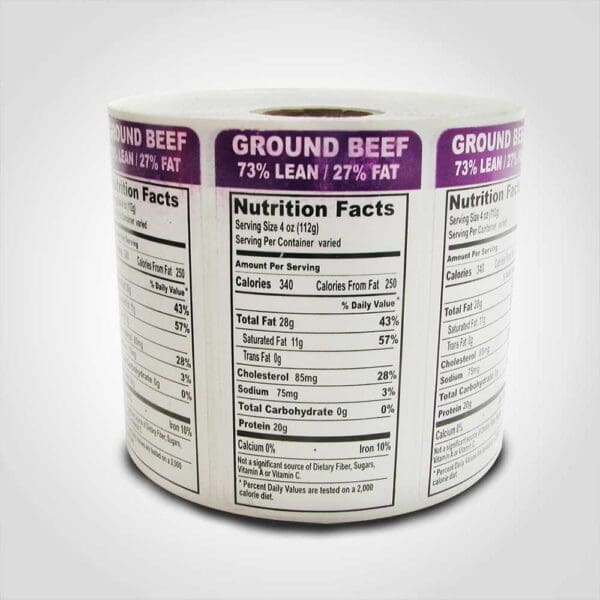 Ground Beef 73% Lean Vertical Label - 1 roll of 1000 stickers