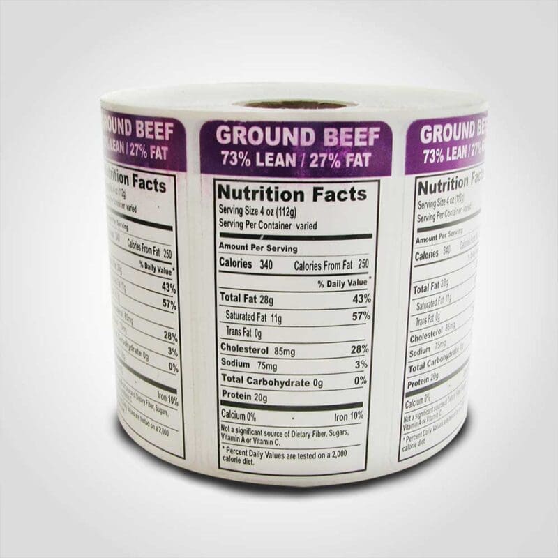 500718-1 Ground Beef 73% Lean Vertical Label - 1 roll of 1000 stickers