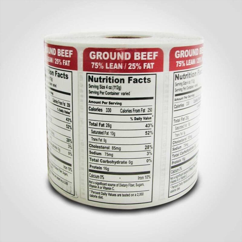500719-1 Ground Beef 75% Lean Vertical Label - 1 roll of 1000 stickers