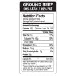 Ground Beef 90% Lean Vertical Label Nutritional Stickers