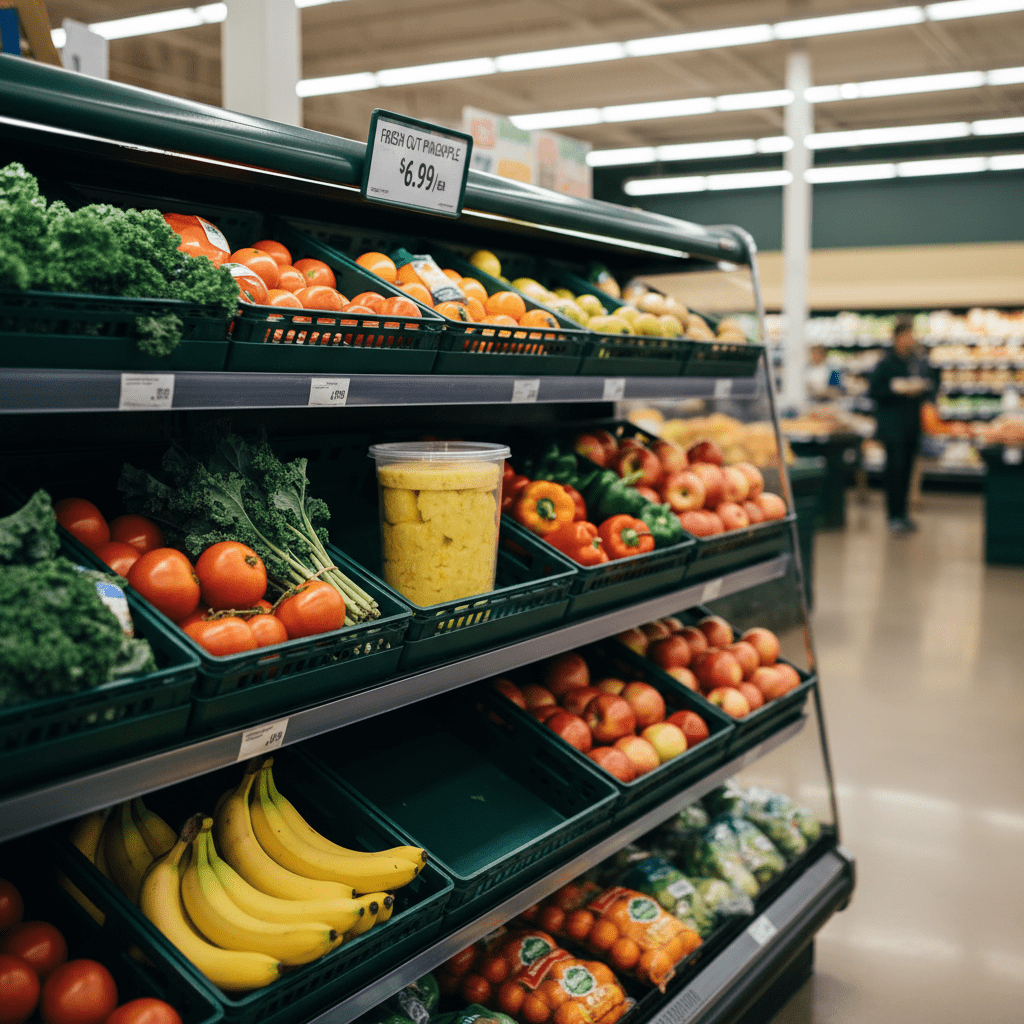 Cored Pineapple Deli Container sitting in produce rack