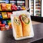 Tamper Resistant Takeout Sandwich Container sitting on convenience store counter