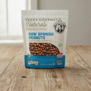 Pear's Gourmet Raw Spanish Peanuts in a 16 ounce bag pack 6 to a case