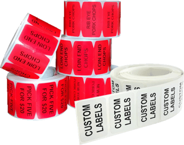 Custom white and red labels