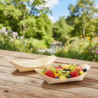 large wooden food boat 12oz with fruit inside