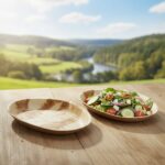 Egg Shaped Palm Leaf Plate LARGE with salad inside plate